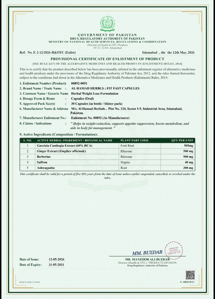 Drug Regulatory Authority of Pakistan Certificate